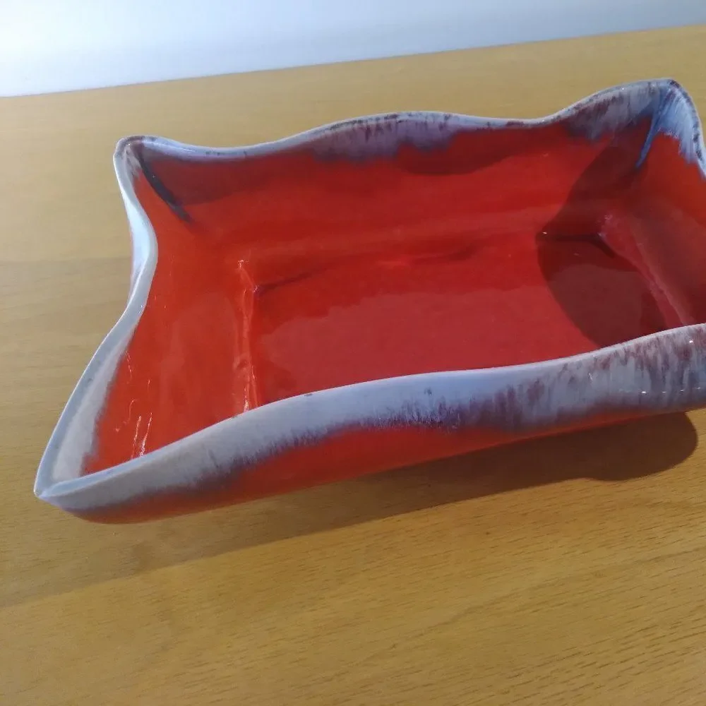 Vintage MCM Drip Pottery Ceramic Ashtray Trinket Tray